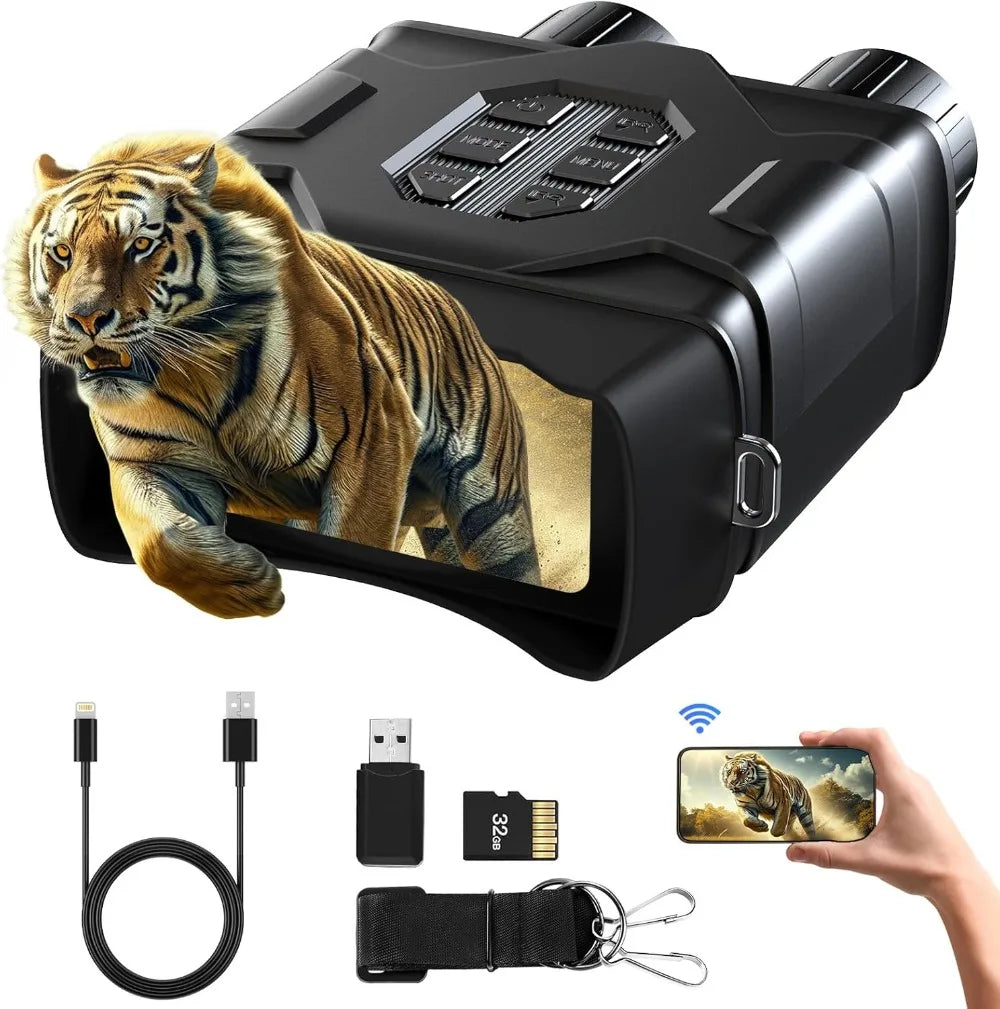 Night Vision binoculars -52 megapixel photos, 10x zoom, Level 7 infrared, 4000mAh, 32GB card - ideal for hunting and safety