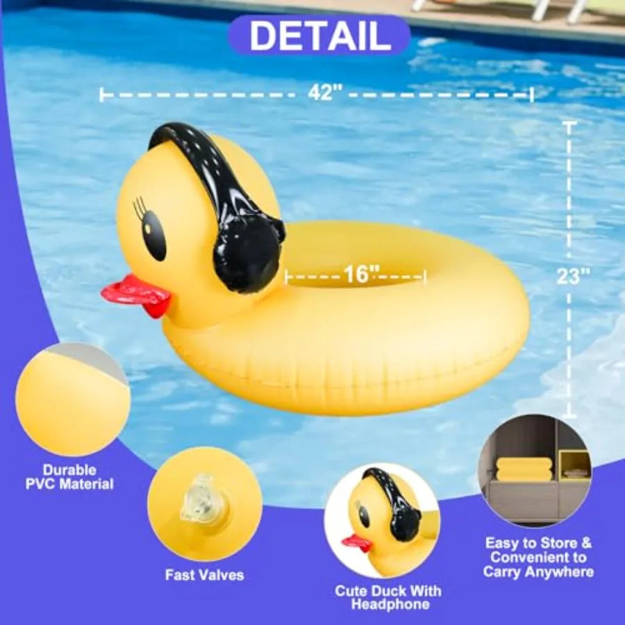Inflatable Duck Pool Float with Lights, Solar Pool Inflatables Duck Floaties for Adults, 42" Large Animal Swim Tube Ring Pool F