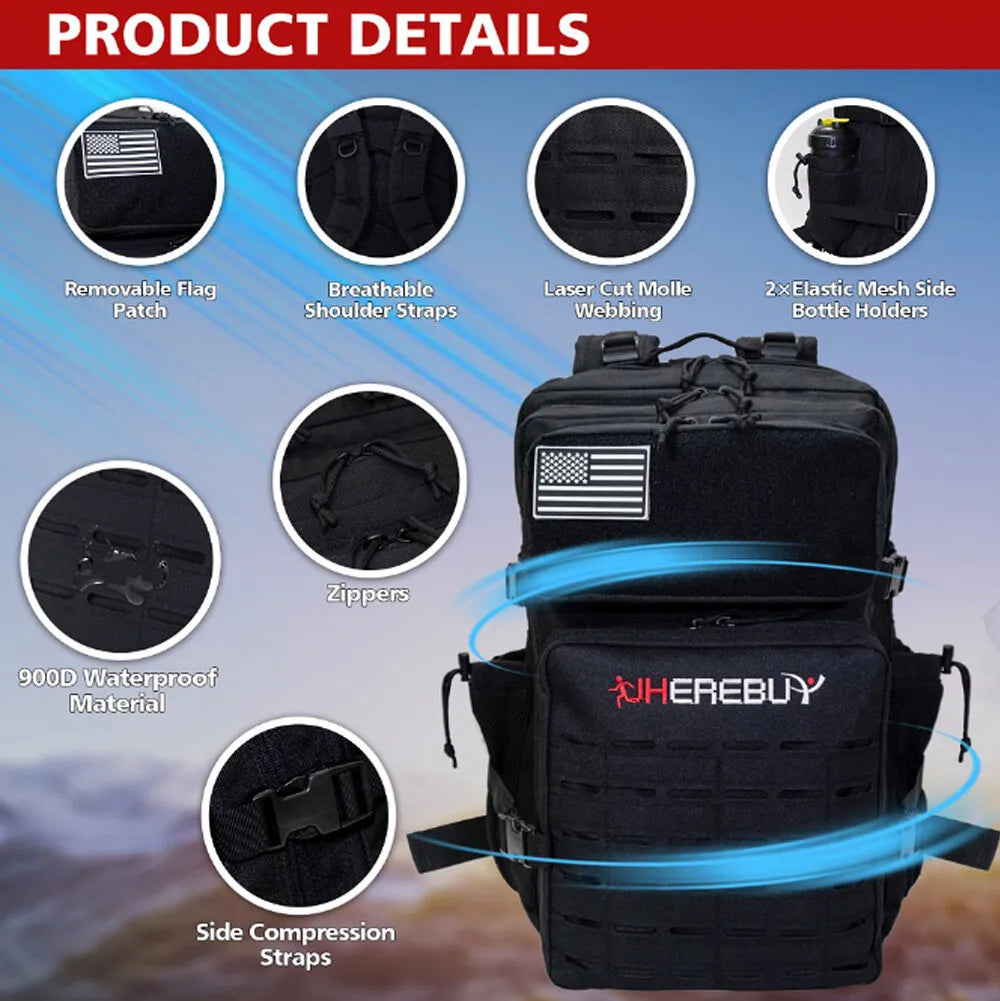 45L Military Tactical Backpack for Men Molle Rucksack Large Survival Hiking Bag 3 Day Assault Rucksack Pack With Bottle Holder