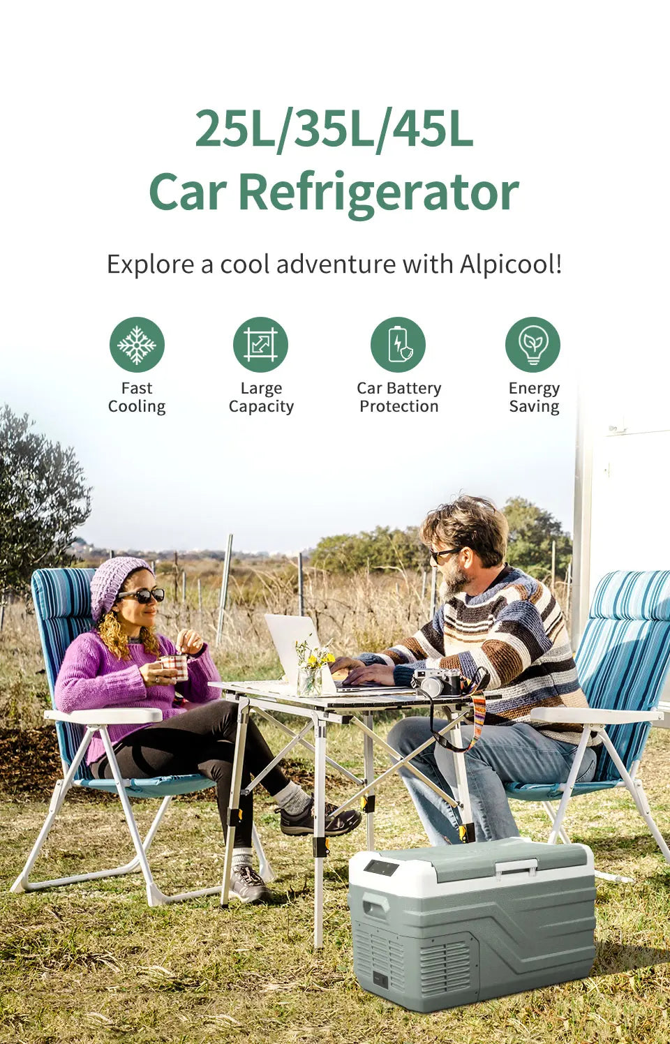 25L 35L 45L Car Refrigerator 12V Compressor Fridge Freezer 12/24V DC 100-240V AC Portable Cooler for Camping Travel