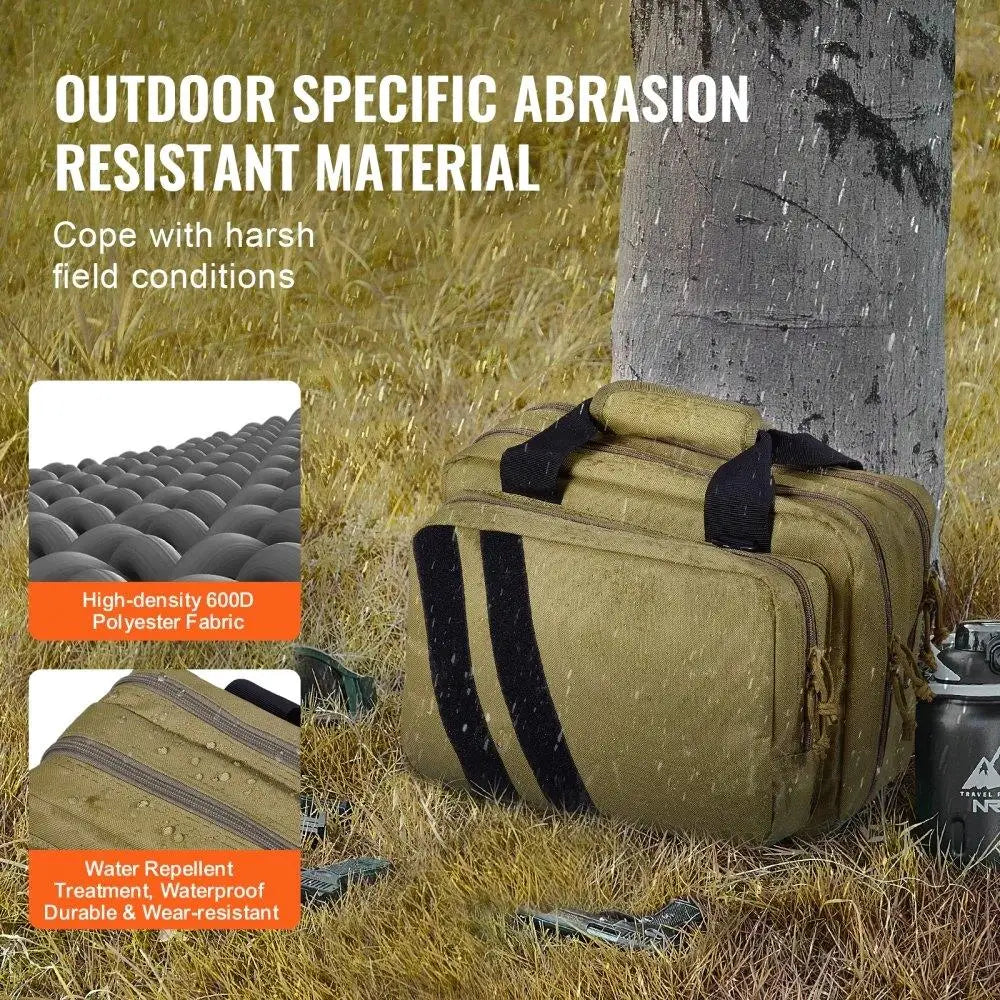 Tactical Bag for 2 Pistol Range Case with Pouches Brown Outdoor for shooting Lockable Zipper