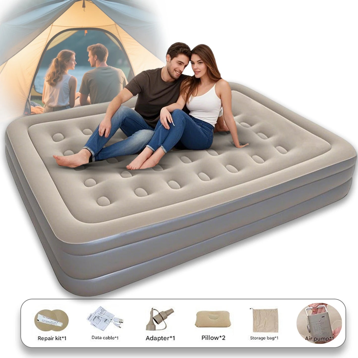 Home Floor-laying Folding Automatic Inflatable Mattress Air Bed Portable Outdoor Camping Flocking Moisture-proof Built-in Pump
