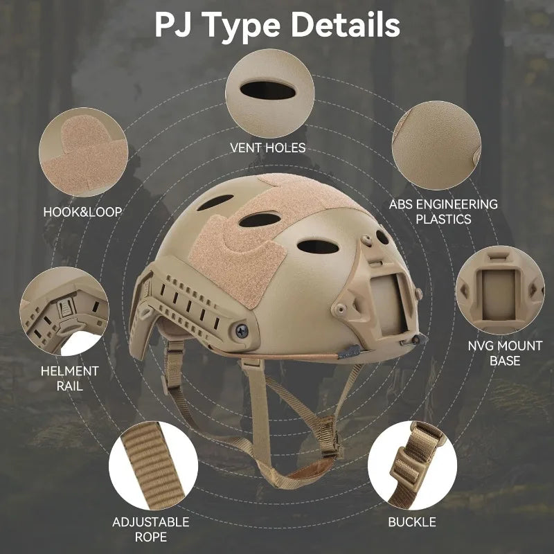 Helmet, Fast PJ Type Tactical Paintball Helmet with Helmet Cover & Buffer Pads