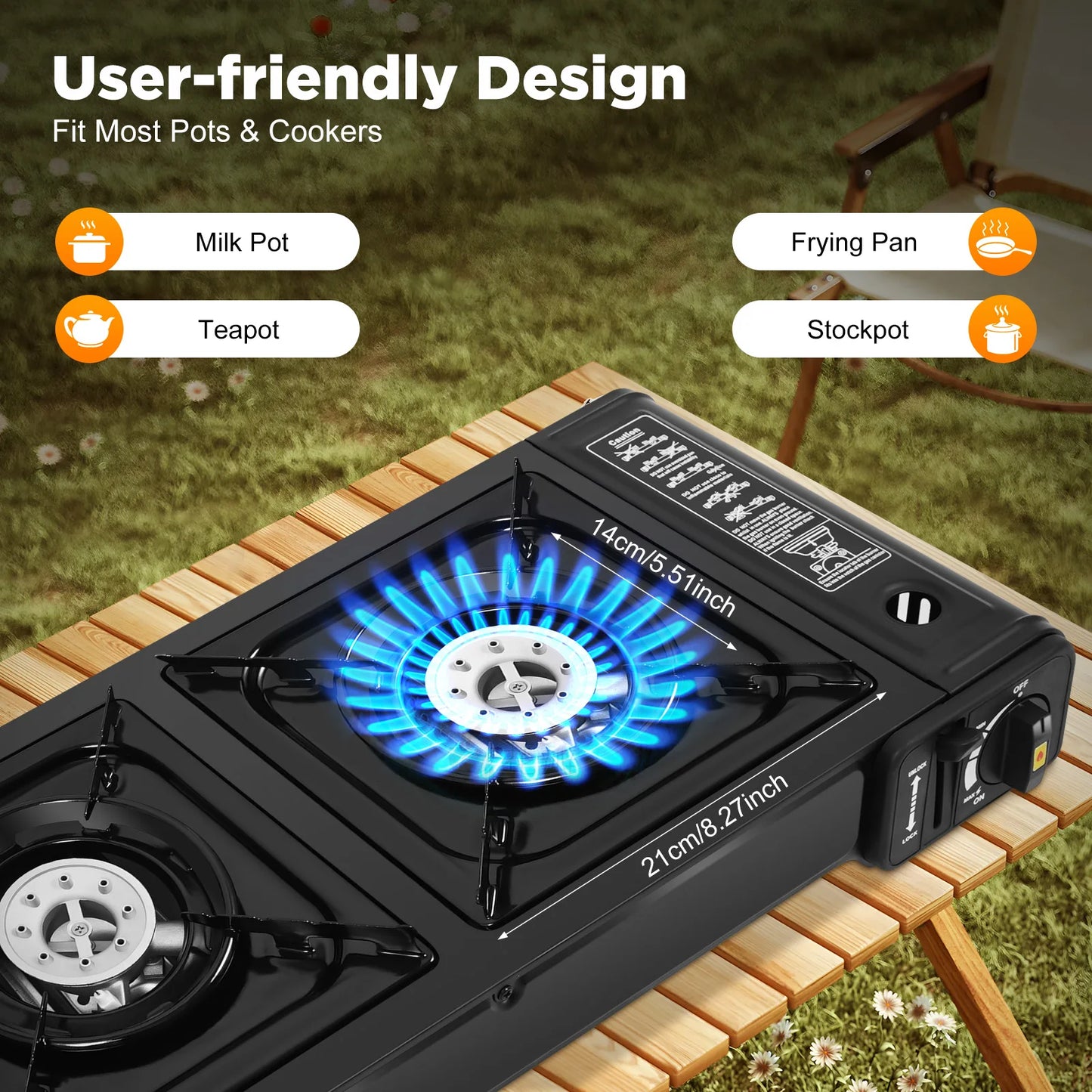 Double Head Camping Stove with Carrying Case Outdoor Travel Cooker Burner Camping Frying Pan Barbecue Cooking Stove 64*27.8*8cm