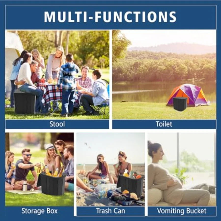 XL Portable Folding Camping Toilet - Travel Potty for Adults, 12 Toilet Bags, 12 Pack Liquid Waste Gel