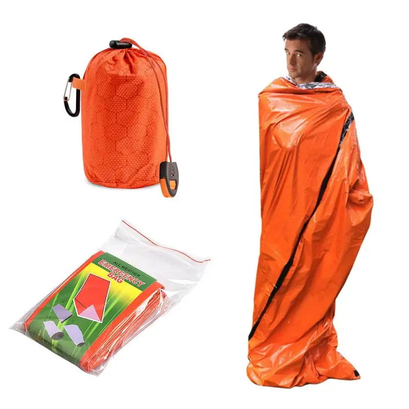 Outdoor Emergency Sleeping Bag Waterproof Windproof Survival Blankets Aluminum Film Thermal Sleeping Bag For Camping Hiking
