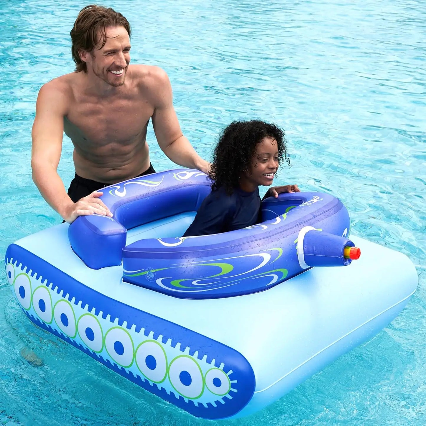 Altrek Store SLOOSH Inflatable Tank Pool Floats Kids, Pool Floaties Swimming Tank with Water Gun, Water Fight Toys, Inflatable Battle Fun for Summer