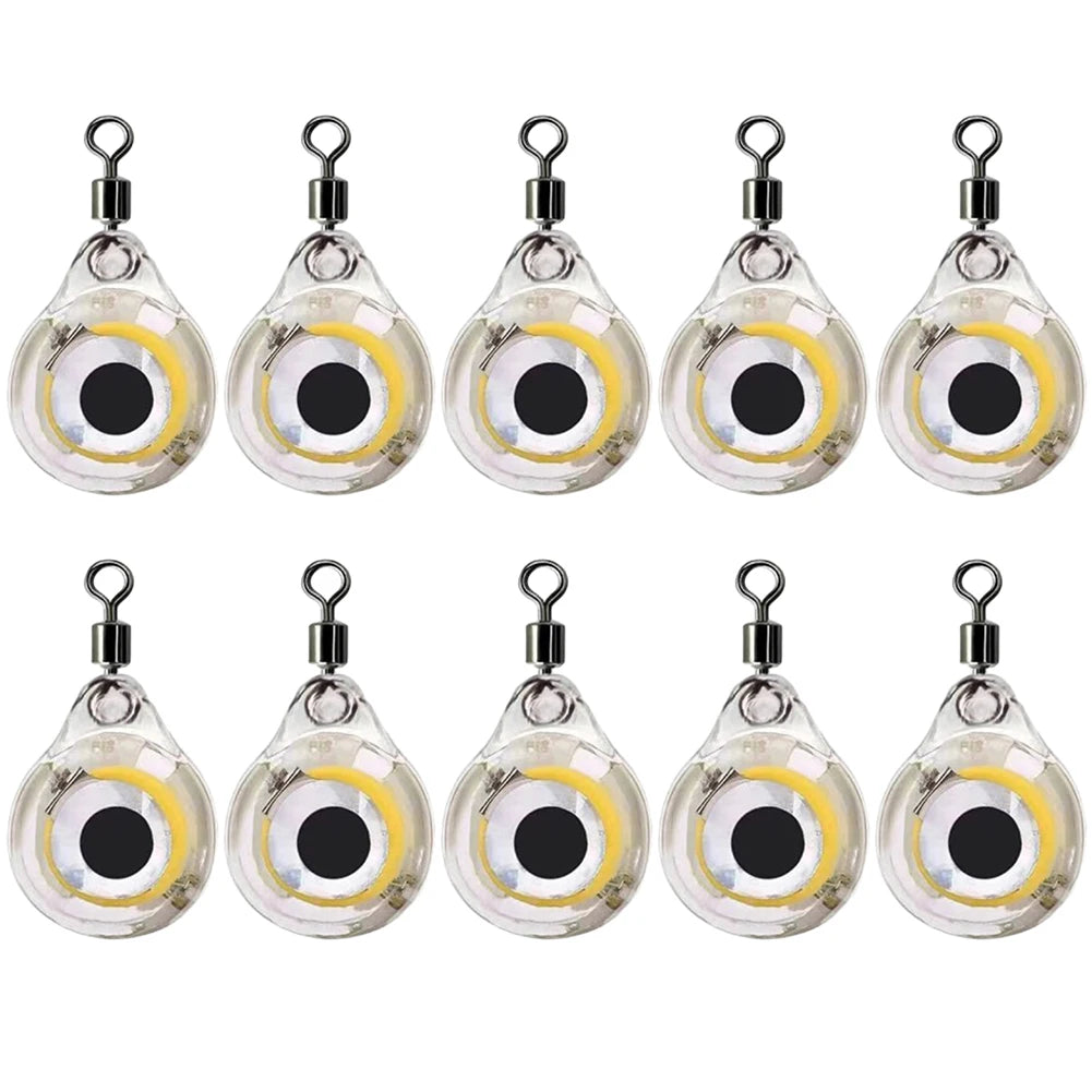 10Pcs Fishing Lure Light Mini Eye Shape Underwater Night Light Lure Battery Powered Luminous Fish Lure for Seawater Freshwater