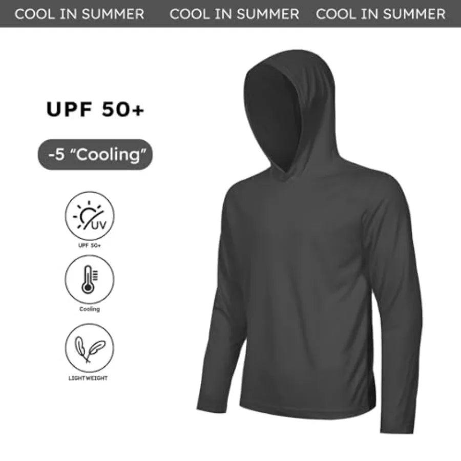 5 Pack Men's UPF 50+ Sun Protection Hoodie Shirts Long Sleeve Shirts Quick Dry Lightweight for Running Workout Hiking Fishing
