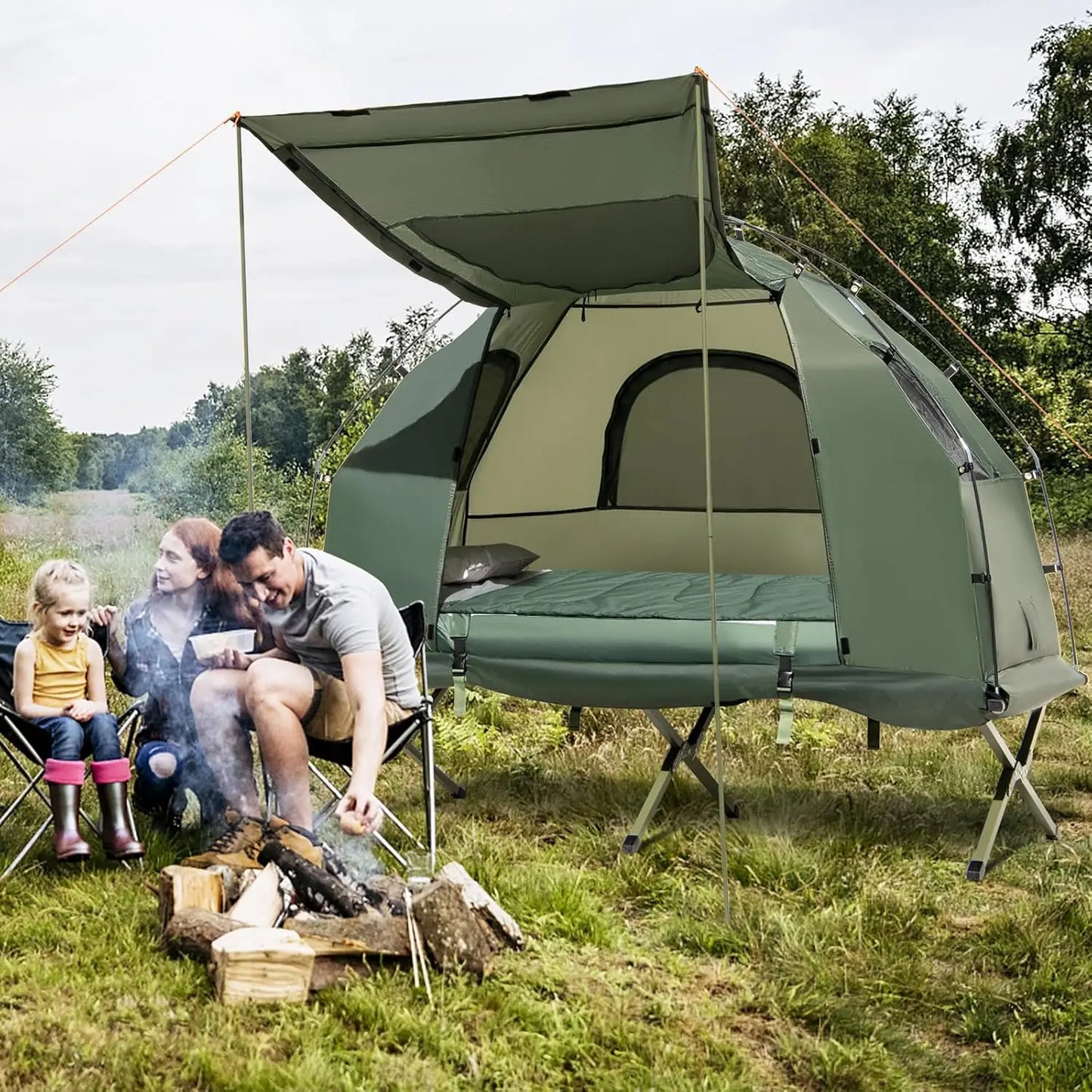 Camping Tent Cot, 5 in 1 Off Ground Elevated Tent with Air Mattress, Sleeping Bag & Pillow