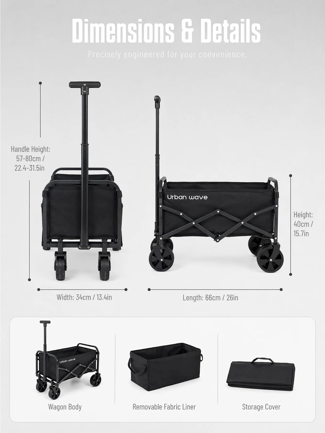 Collapsible Wagon with Wheels, 220 lbs Wagons CartsFoldable Wagon Cart with Flexible Handle, LightweightPortable Folding Utility Grocery Shopping Cart for GrocerySports Garden Camping