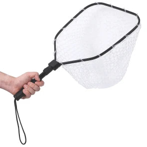 Foldable Fish Net for Trout Fly Fishing Landing Net Trout Fishing Nets with Handle Soft Rubber Mesh Net for Stream Shore Fishing