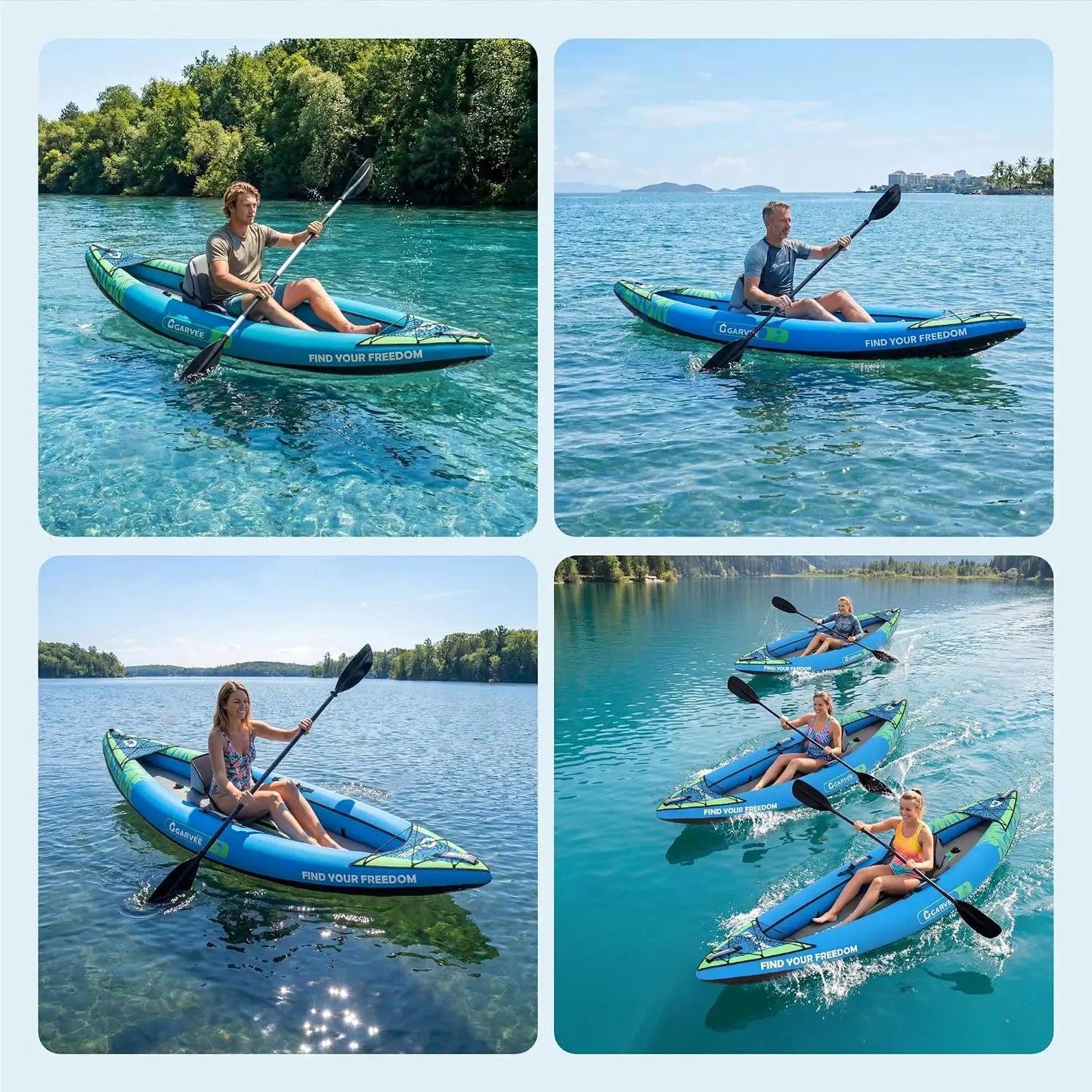 Inflatable Tandem Kayak, Heavy Duty PVC, Adjustable Seats & Backrest, Aluminum Paddles & High-Output Pump, Custom