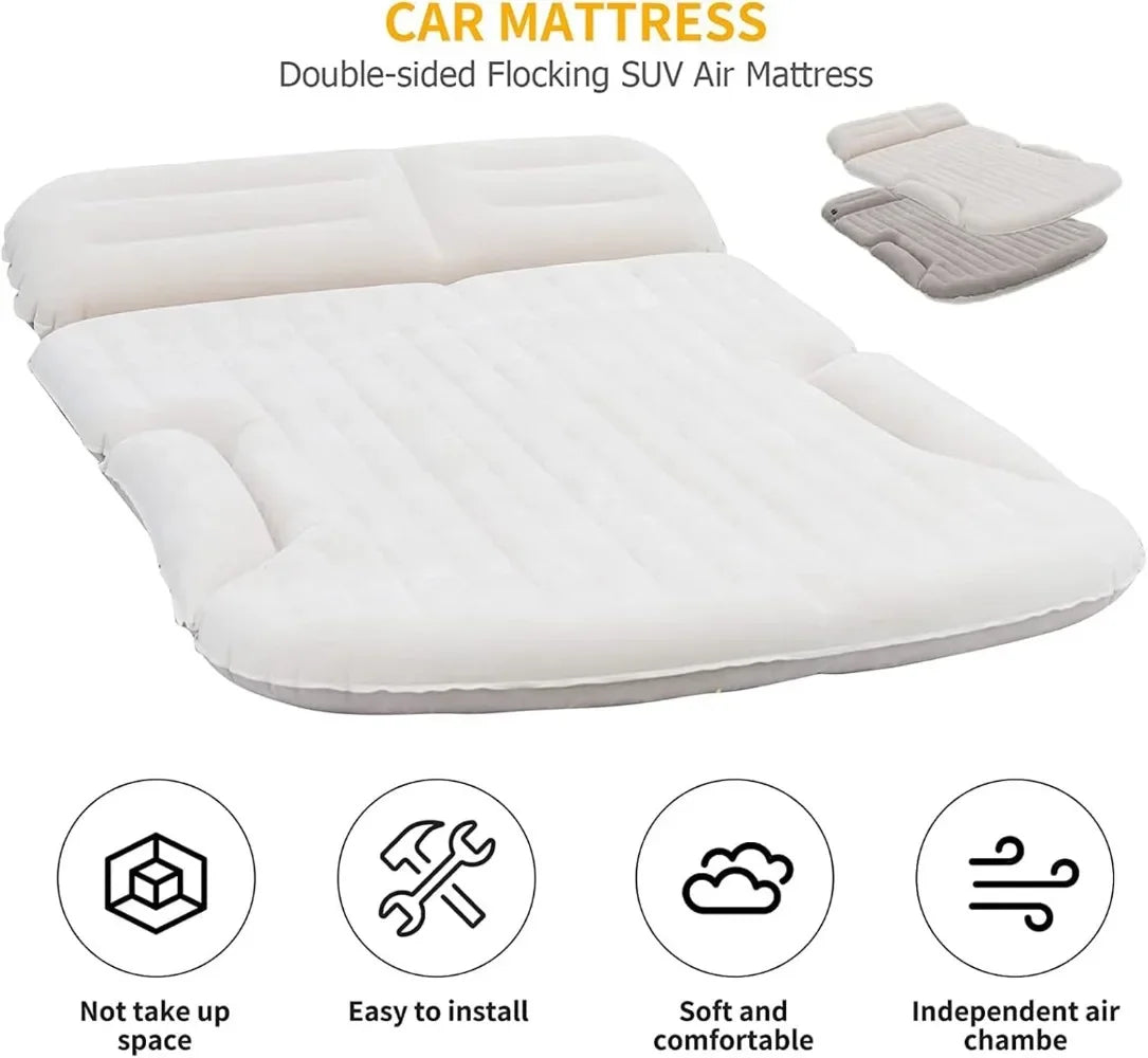 SUV Air Mattress Thickened and Double-Sided Flocking Travel Camping Bed with 2 Pillows