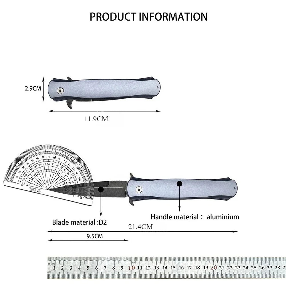 PRO 1921 Utility Survival Pocket Folding Knife D2 Blade Aluminium Handle Multi-purpose Tactical Fishing Multifunctional EDC Tool