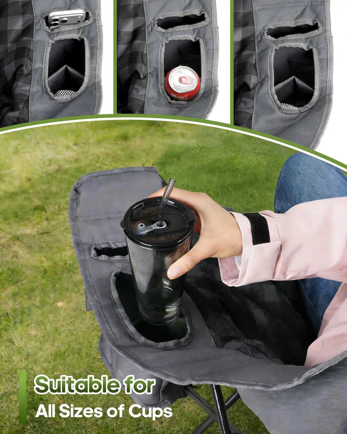 Oversized 2-Person Camping Chair with Padded Loveseat, Cup Holders, and Carry Bag for Patio Beach