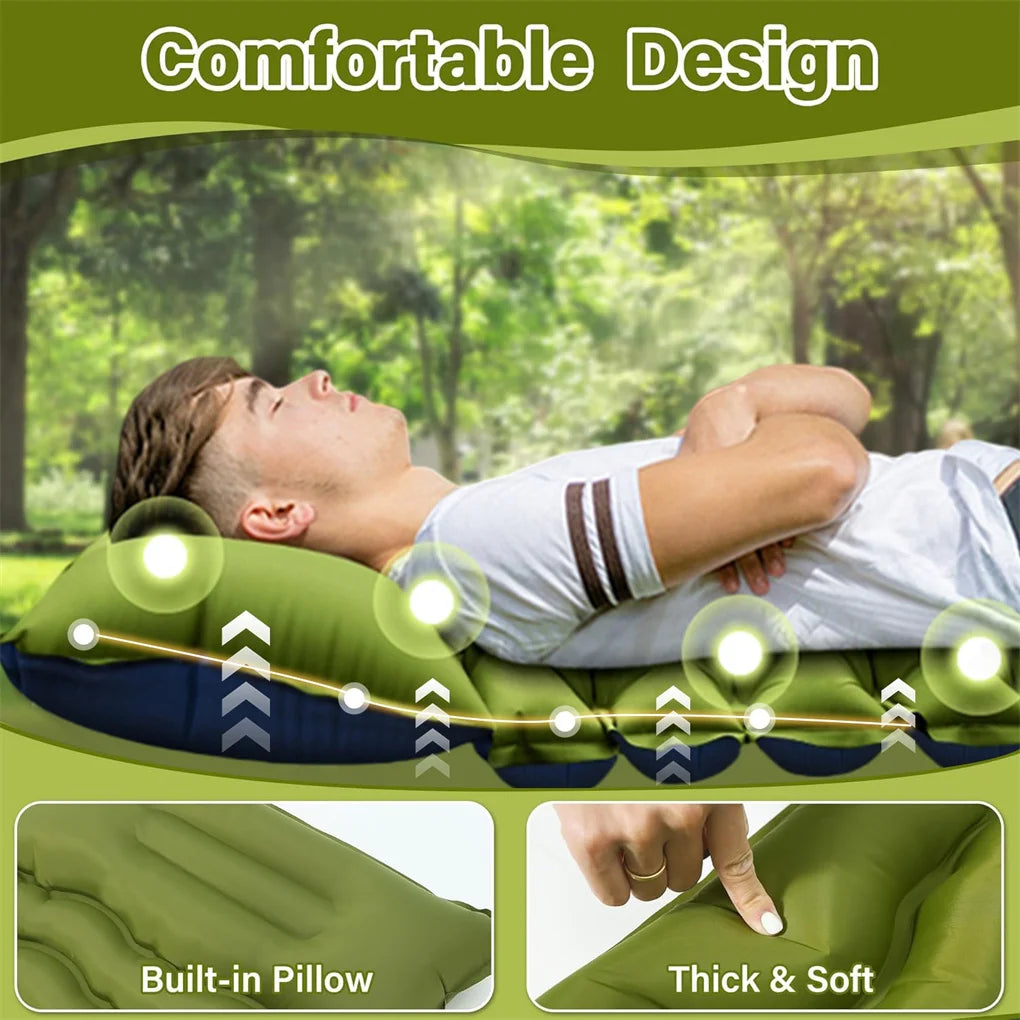 Double Air Mattress with Pillow, Built-in Foot Pump, 4-inch Camping Air Mattress, for Backpacking, Hiking, Traveling, Tent