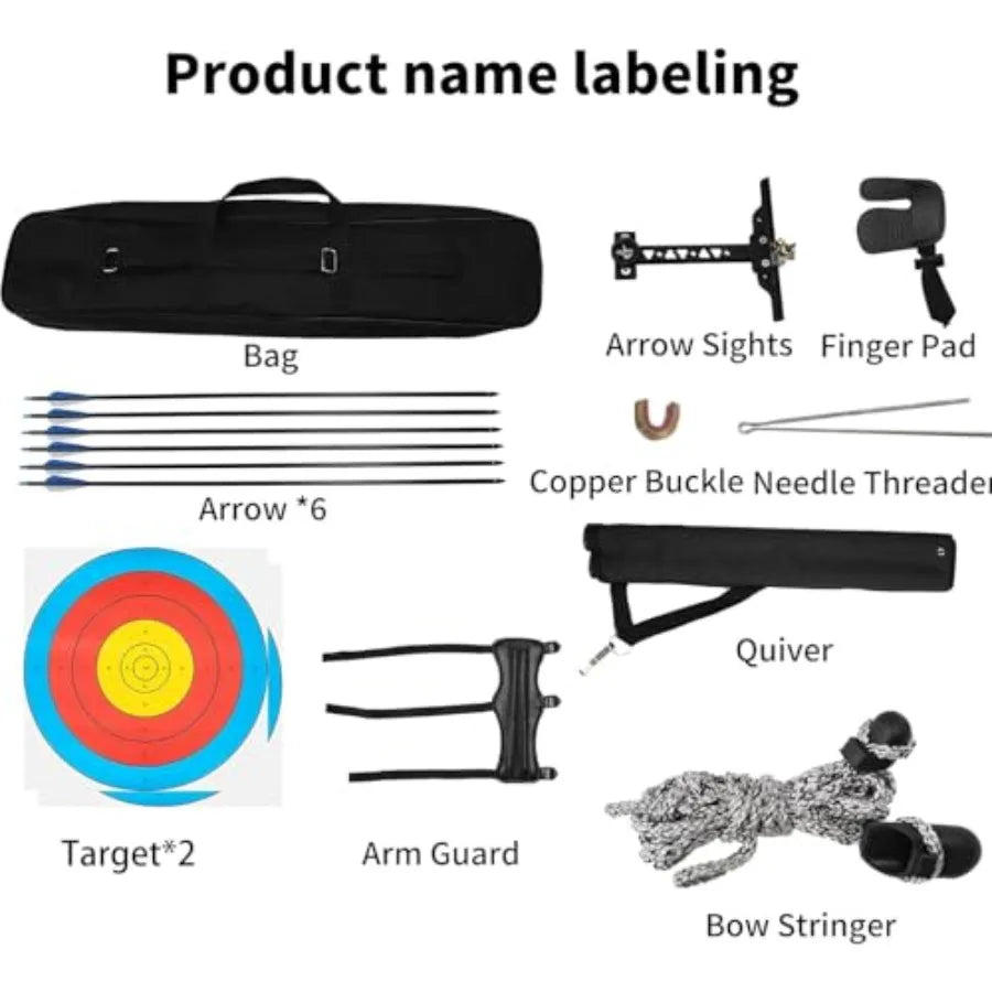 Recurve Bow and Arrow Set Professional Adults Archery Hunting Bow Kit 67.5'' Takedown Bow Ergonomic Design Right Hand 20-60lbs