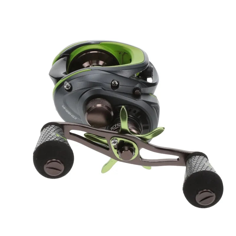 Mach 2 Baitcast Reel, 7.5:1 Gear Ratio, Right-Hand Retrieve, Black/Green