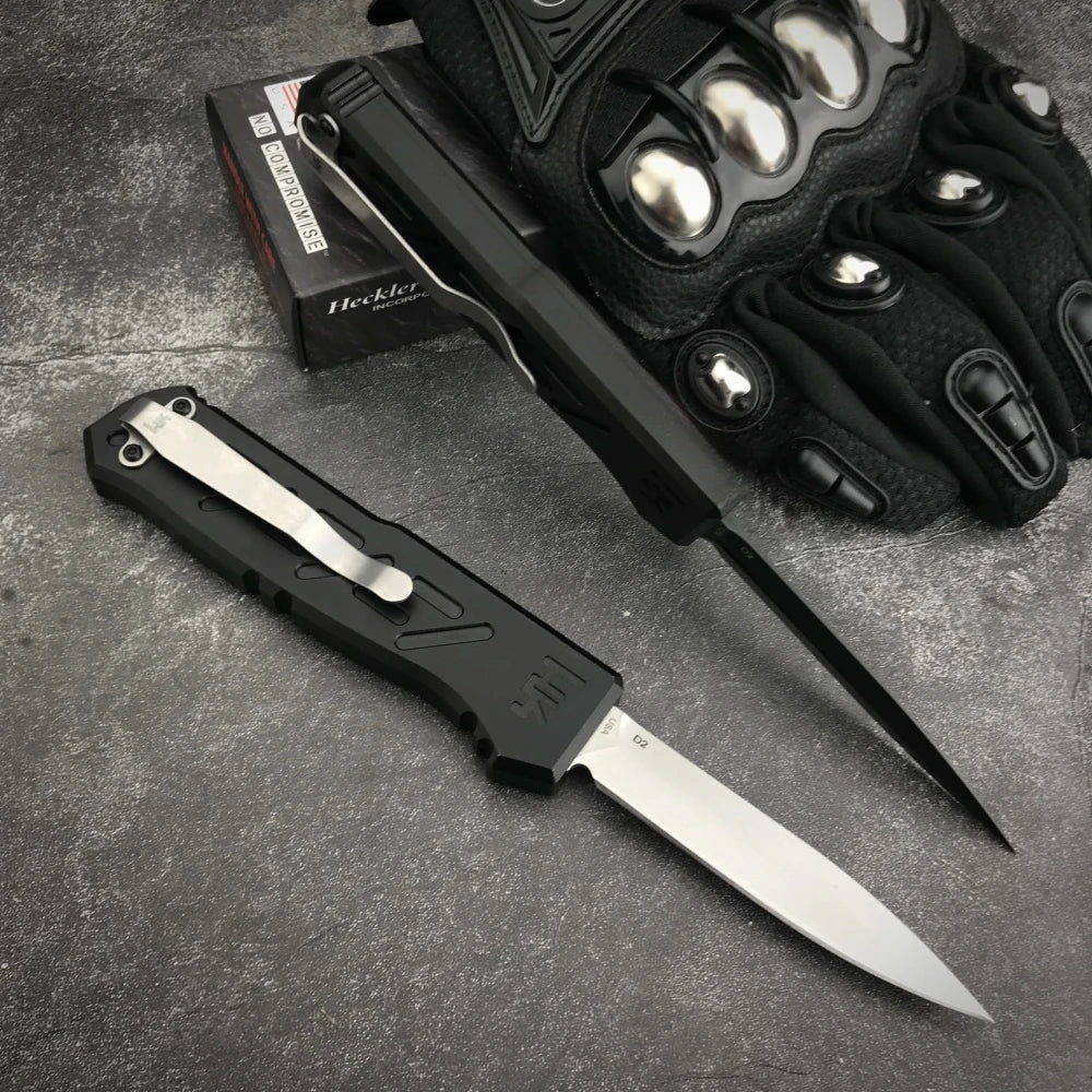 HK14850 Compact Camping Knife - D2 Steel Blade with Nylon Carry Bag, T6 Aluminum Handle Ideal Travel & Everyday Carry (EDC) Tool