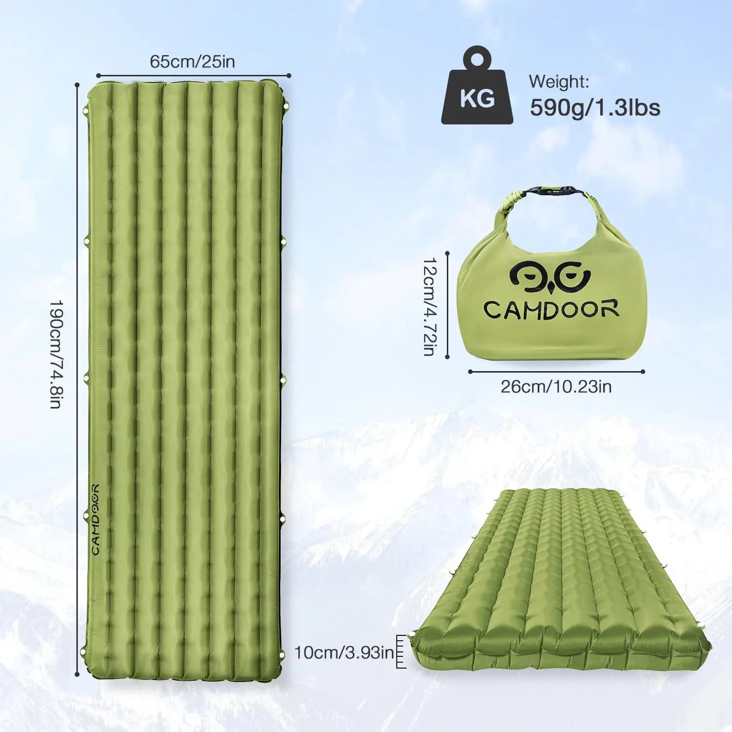 Ultra-light sleeping mat, warm 6.8r value insulated camping mattress, hiking, backpack, outdoor with inflatable bag