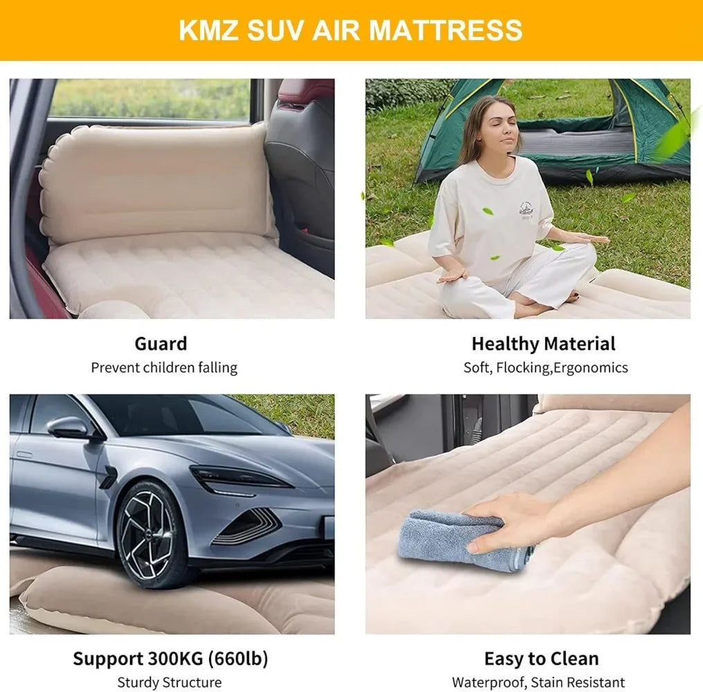 SUV Air Mattress Thickened and Double-Sided Flocking Travel Camping Bed with 2 Pillows