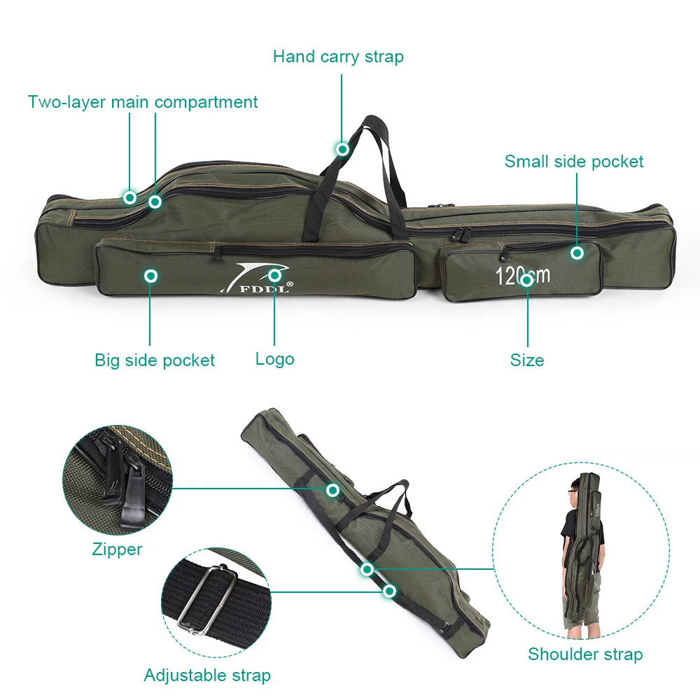 Portable Folding Fishing Rod Carrier Canvas Fishing Pole Tools Storage Bag Case Fishing Gear Tackle