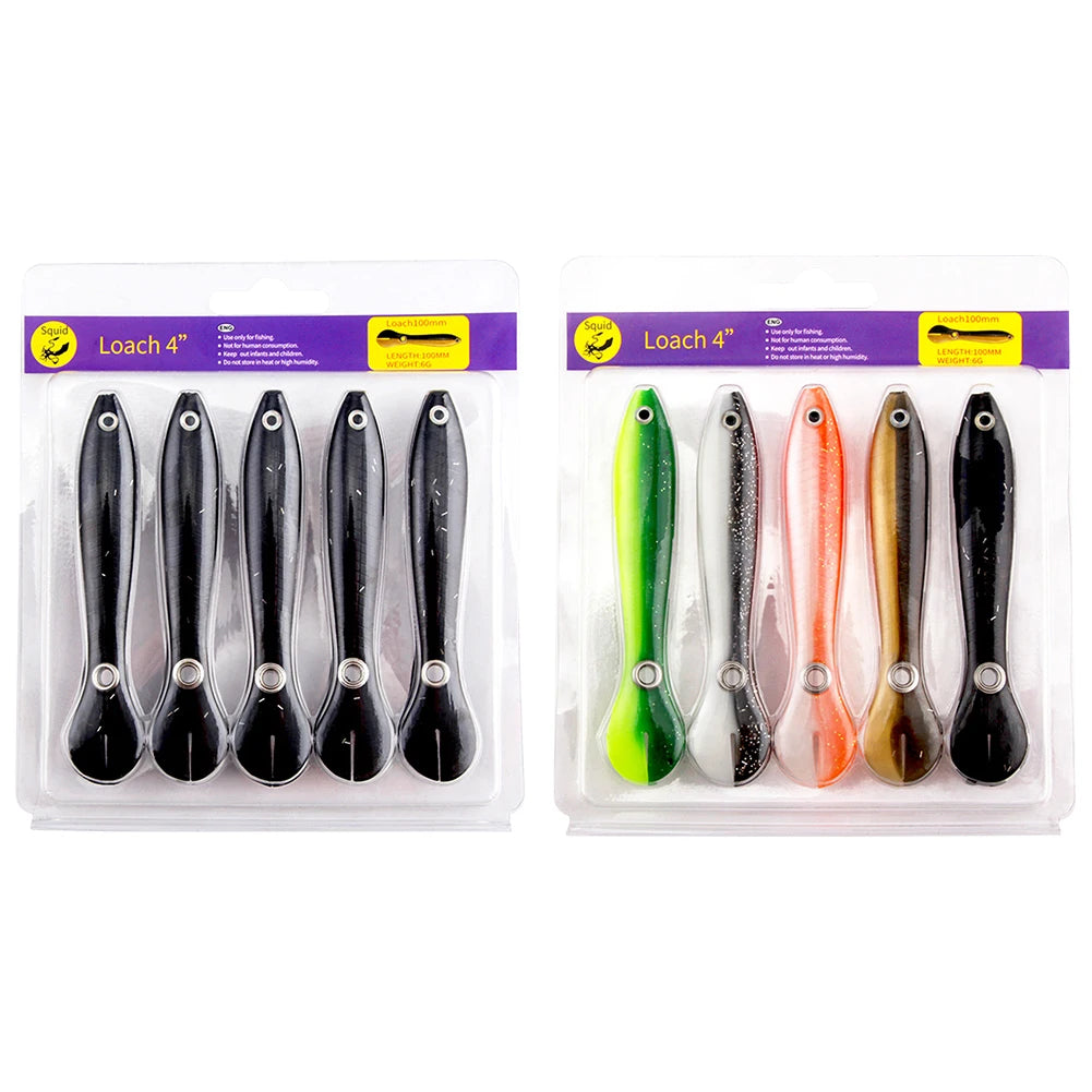 5pcs 10cm Soft Fishing Lures Silicone Bionic Loach Bait Fishing Bait for Bass Pike Trout Fishing Accessories