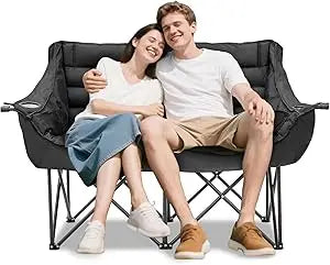 Begonia.K Double Camping Chair for 2 Person - Oversized Padded Folding Loveseat - Portable Camping Couch Heavy Duty Lawn Chairs
