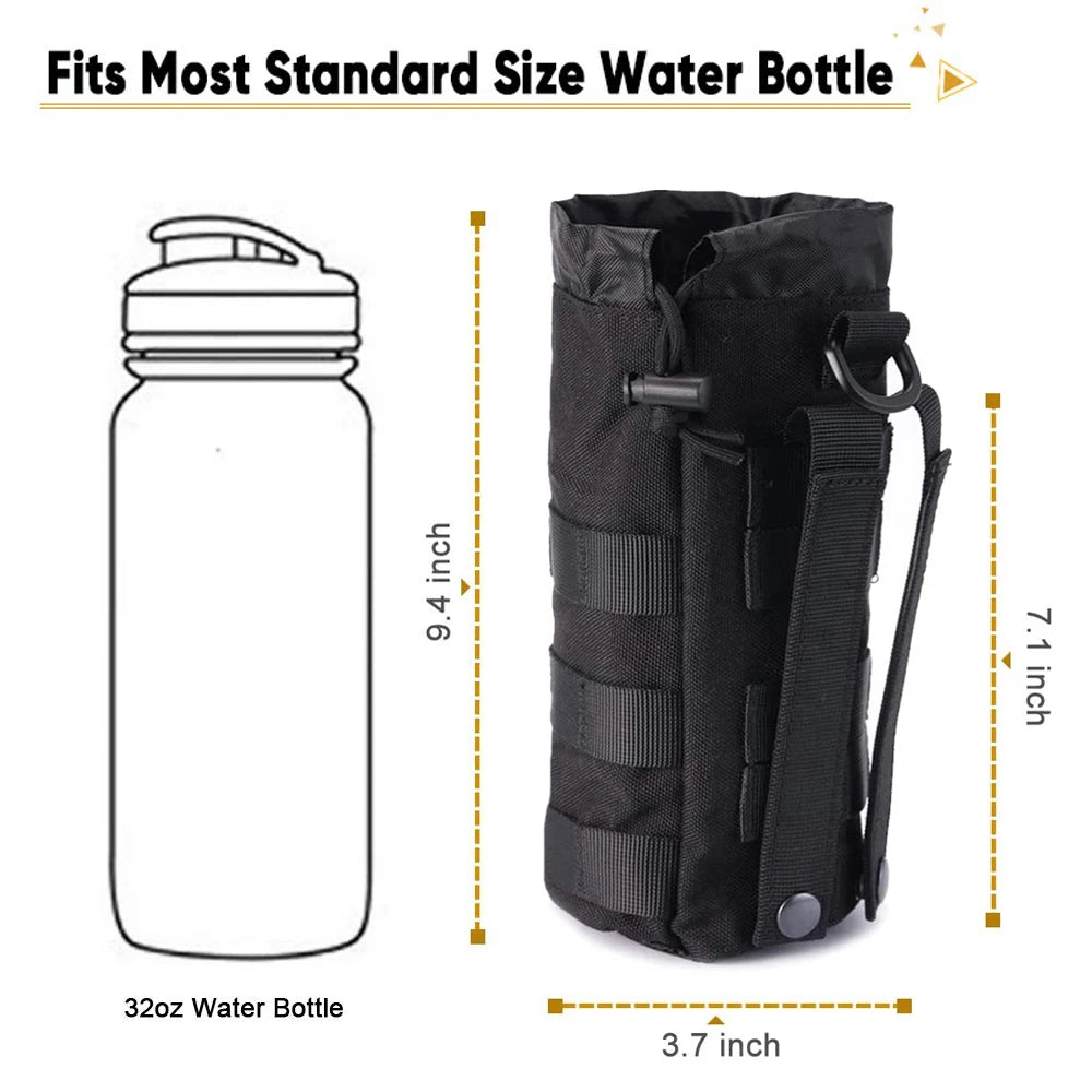 Tactical MOLLE Bottle Pouch Bag Travel Sprots Molle Water Bottle Holder with Drawstring Open Top and Mesh Bottom