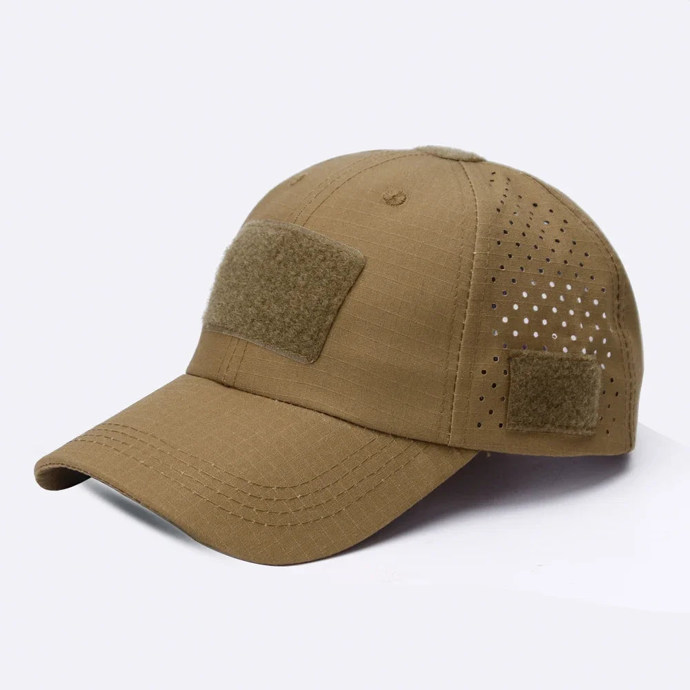 Men Camouflage Baseball Cap Breathable Sunscreen Hat for Outdoor Sports Hiking Fishing Sun Hat with Velcro Can Hang Sunglasses
