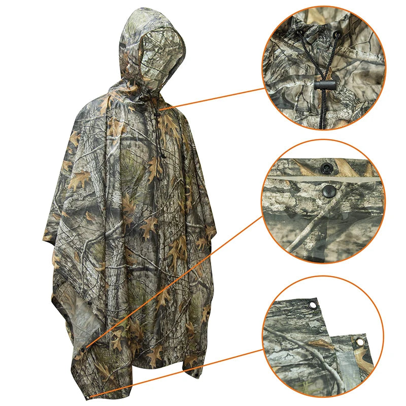 Camouflage Raincoat PVC Outdoor Cycling Hiking Hunting Portable Folding Adult Tactical Poncho Rain Coat Waterproof Motorcycle
