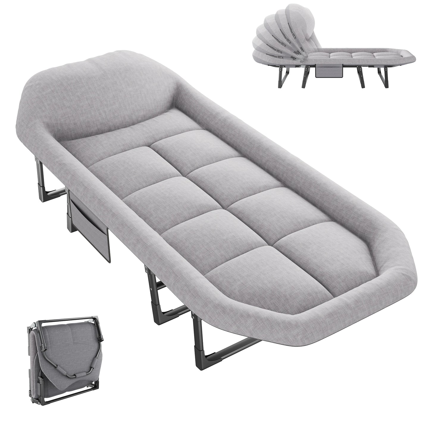 JHK Adjustable Folding Camping Bed with Mattress Lightweight Camping Cot with Carry Bag 6 Angle Foldable Camping Bed for Camp Outdoor Supports 450 lbs