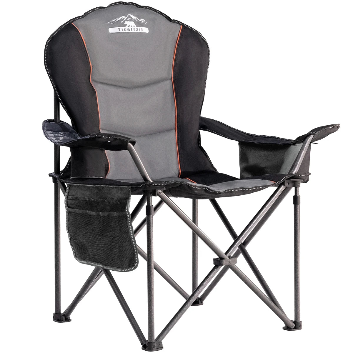 Oversized Camping Chair Folding Chair with Cooler Padded Outdoor Chairs Heavy Duty Support 500 LBS Black&Gray
