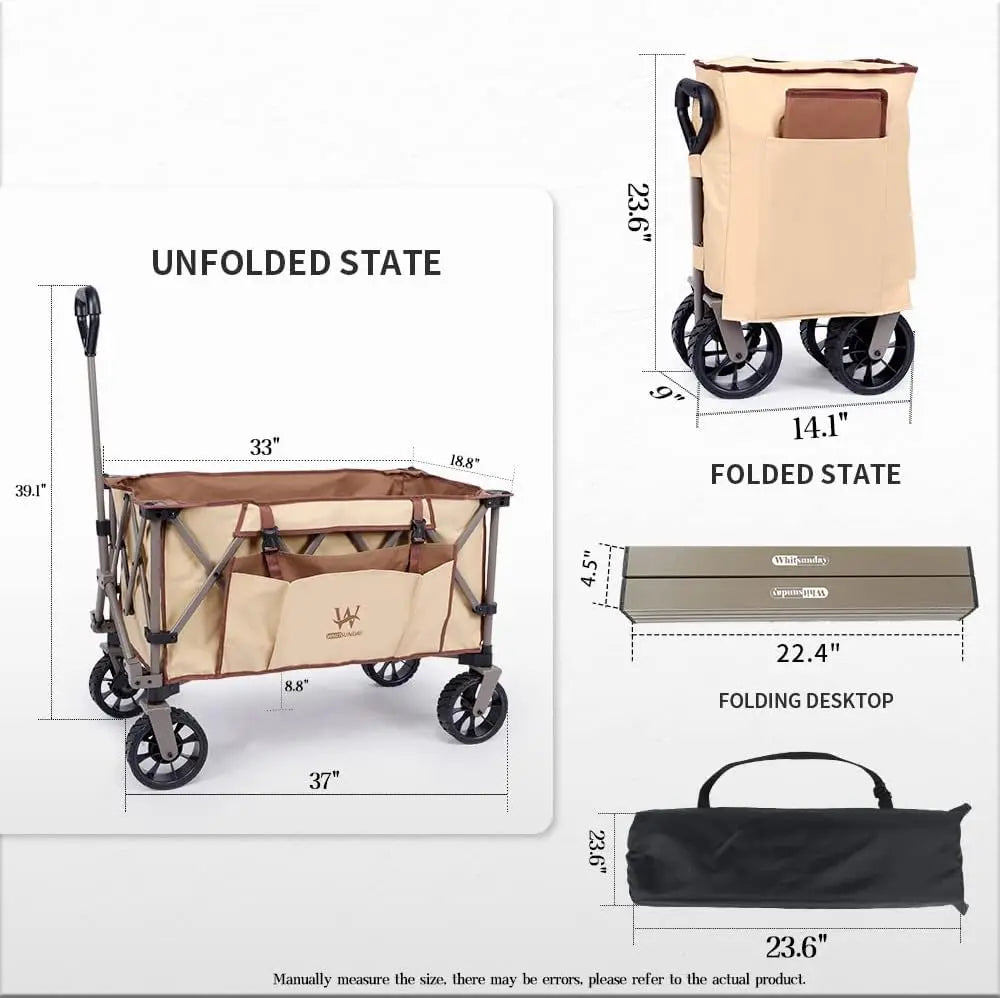 Folding Collapsible Wagon Cart, Beach Heavy Duty Wagon with Table,Utility Grocery Cart for Camping Sports Outdoor Shopping Park