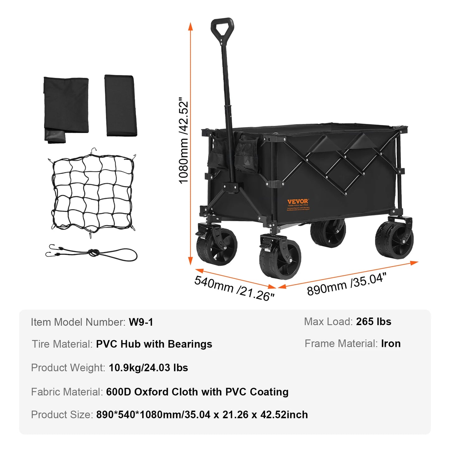 Collapsible Folding Wagon Beach Wagon Cart with All-Terrain Wheels Drink Holder Sport Wagon for Camping Shopping Garden