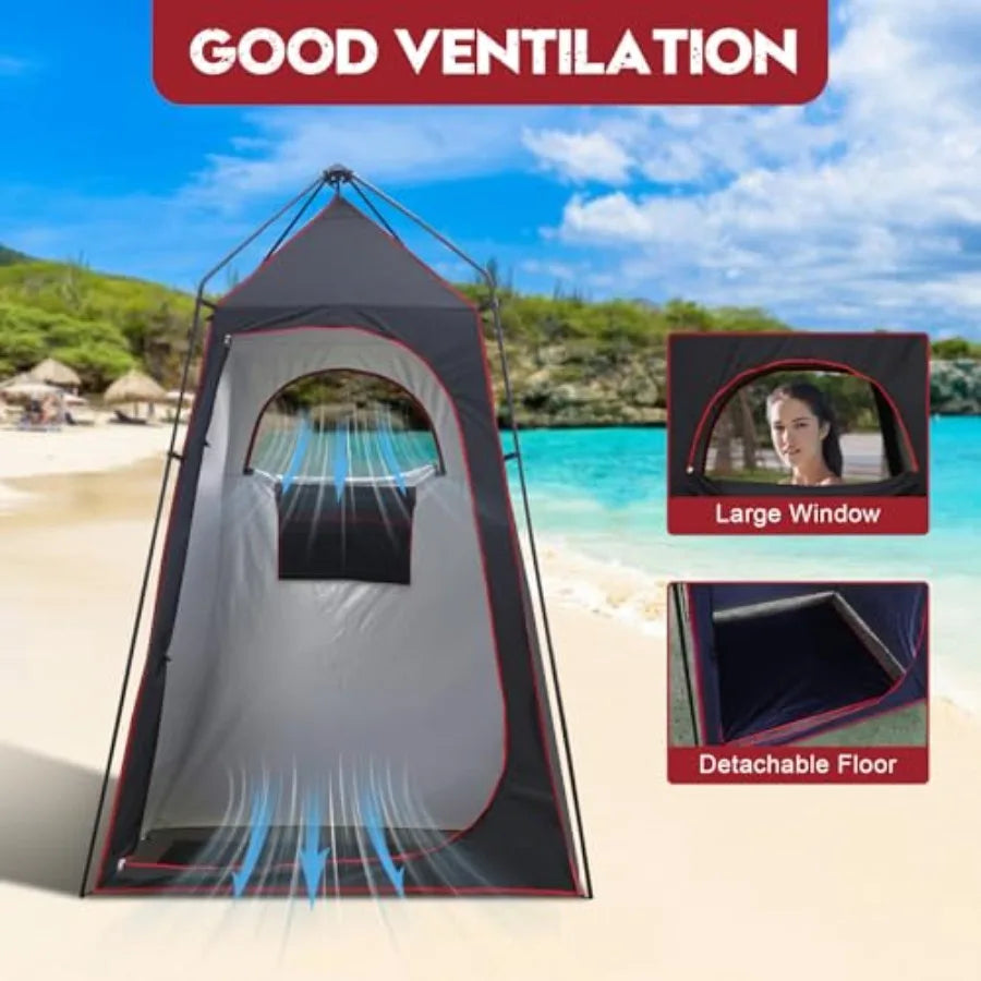Camping Shower Tent, Portable Outdoor Privacy Shelter for Showering and Changing, 7.2 FT Easy-Setup Toilet Tent with Floor and