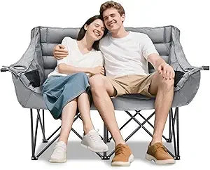 Begonia.K Double Camping Chair for 2 Person - Oversized Padded Folding Loveseat - Portable Camping Couch Heavy Duty Lawn Chairs