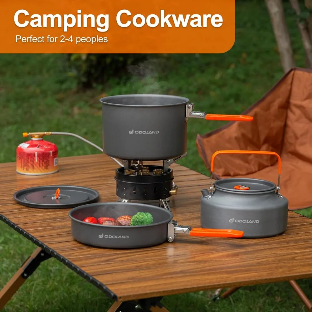 Lightweight Camping Cookware Set with Pot, Pan & Kettle, Portable for Backpacking & Picnic