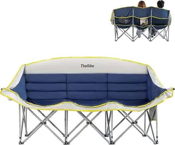 Double Camping Chair – 2-3 Person Outdoor Folding Sofa with Cup & Wine Glass Holders – Oversized Loveseat Camping Couch for Camp