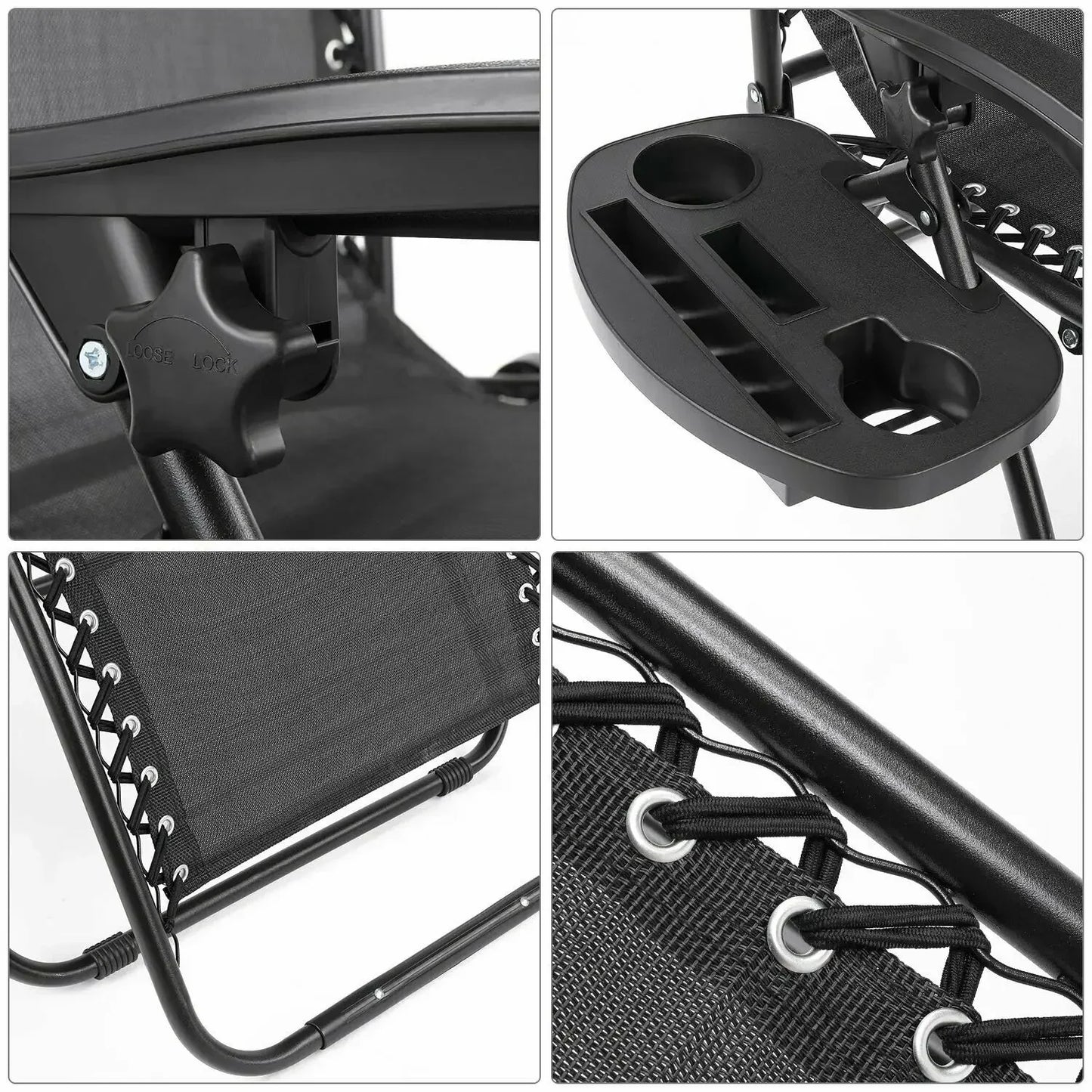 2Pcs Outdoor Foldable Chair, Zero Gravity Chair with Armrest, Cup Holder, Folding Chair Camping Lounge Patio Lawn Recliner