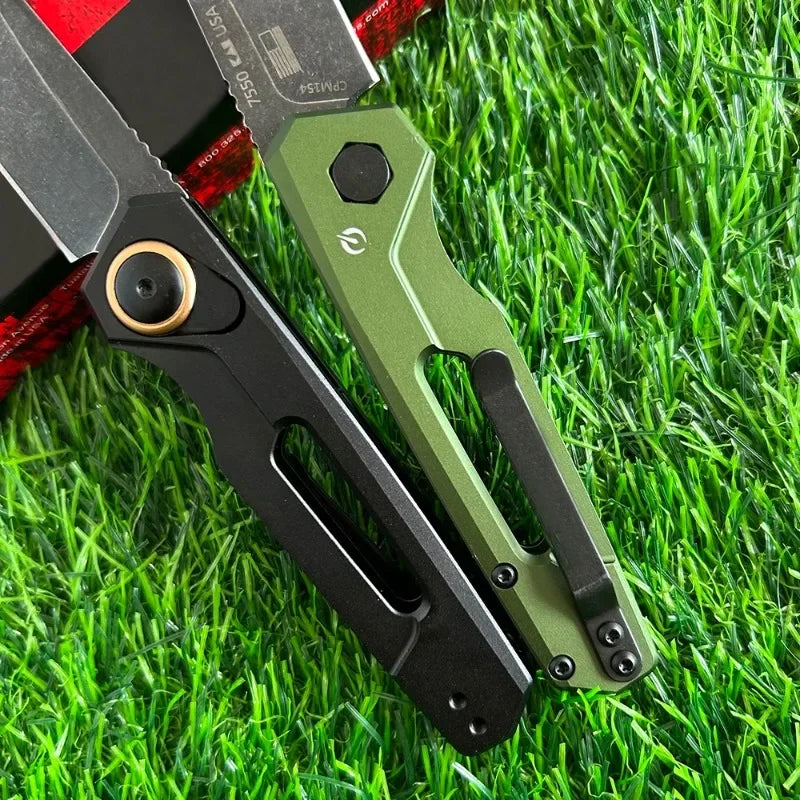 KS 7550 Launch 11 Folding Pocket Knife BlackWashed Tanto Blade Black / Green Aluminum Handles
