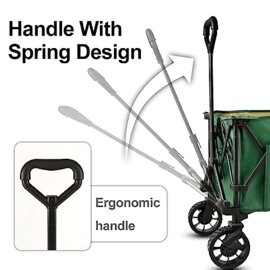 Folding Collapsible Utility Wagon 400Lbs Heavy Duty Outdoor Park Beach Wagon with Table and Side Pocket for Garden Camping Spor