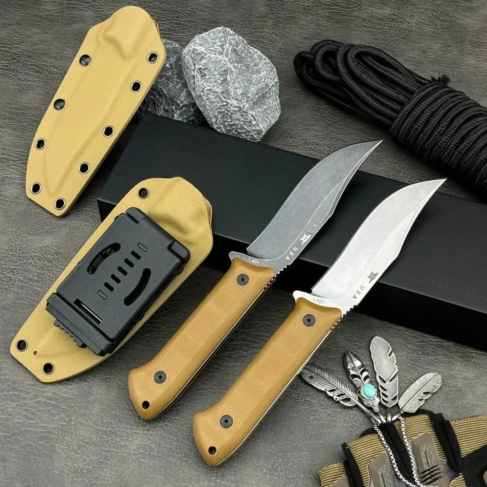 BK 104 Sheathed Survival Fixed Blade Knife High Hardness Cutting Hunting Knife 8Cr13Mov Blade G10 Handle Camping Outdoor Knife
