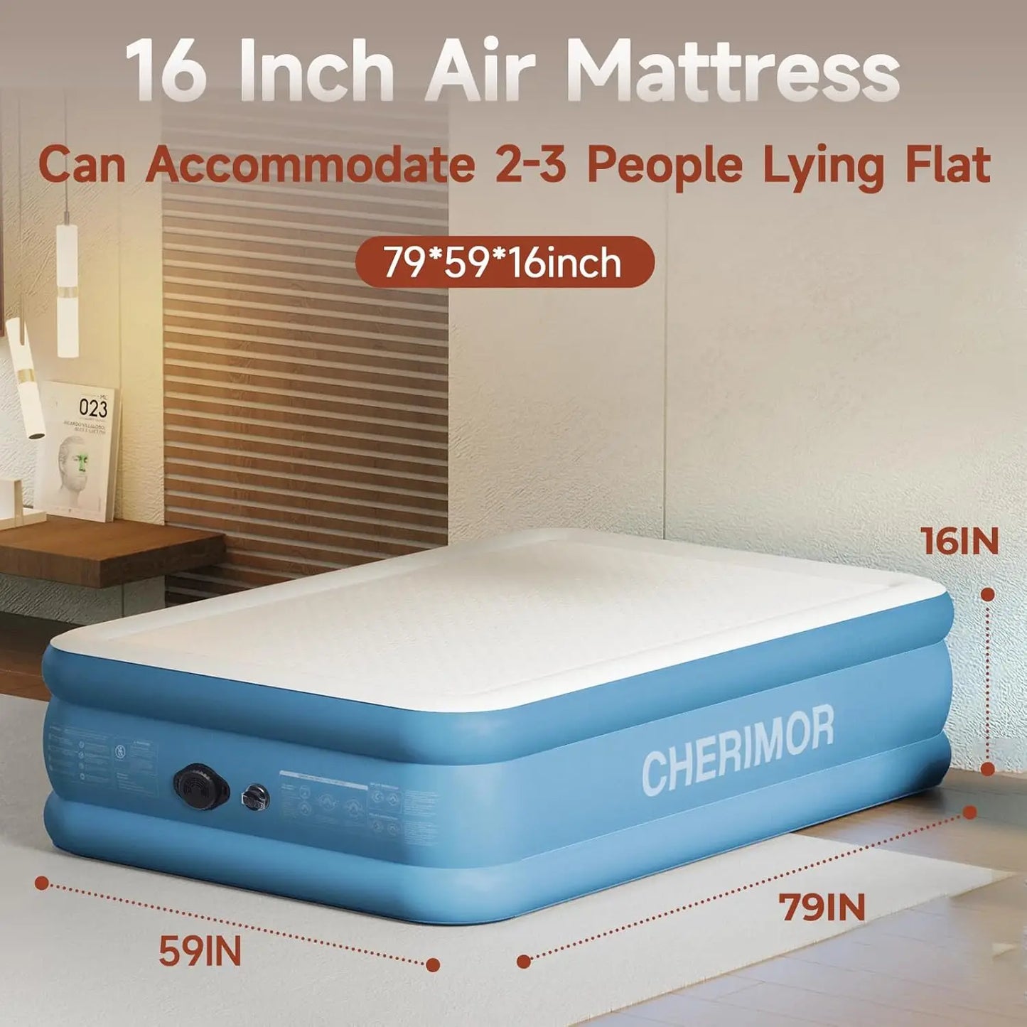 Camping air mattress, rechargeable built-in pump, wireless, 1500 lb strong support, portable, 3 minutes to inflate