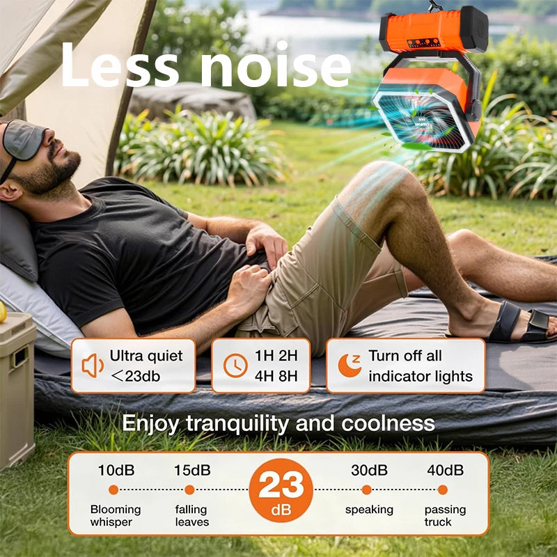 10000mAh Camping Fans Rechargeable Ceiling Fan Portable Battery Operated Fan with LED Light and Hook for Outdoor Tent Car Trip