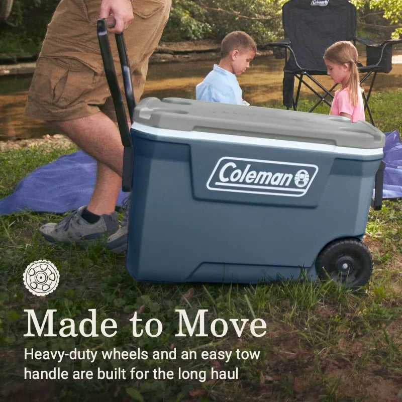 62QT Portable Ice Chest Rolling Cooler with Wheels, Leak-Resistant Outdoor Hard Cooler Keeps Ice up to 5 Day