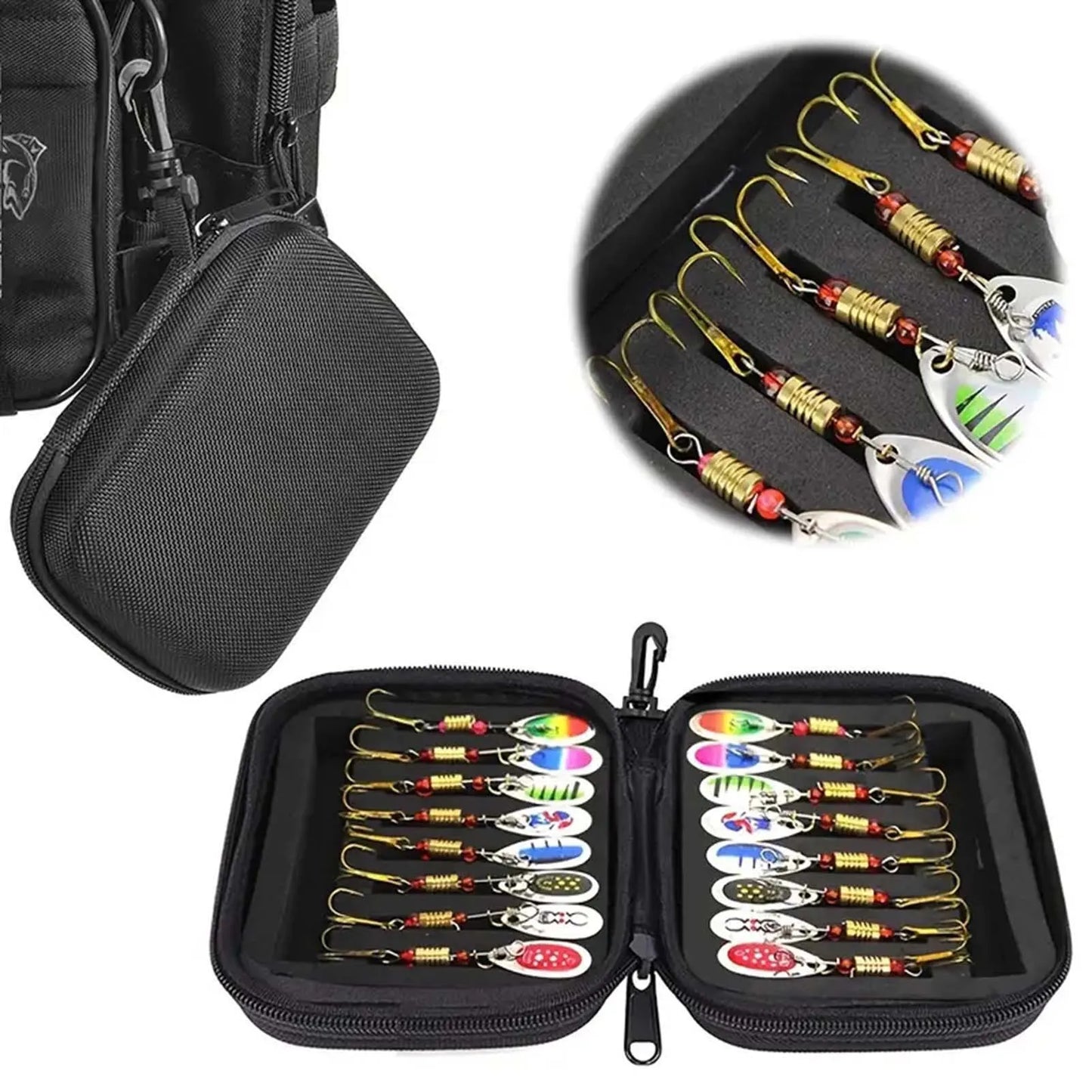 16Pcs Fishing Lure Spinner Blade Kit with Storage Bag Hand Crank Spinnerbait Set for Bass Trout Fishing
