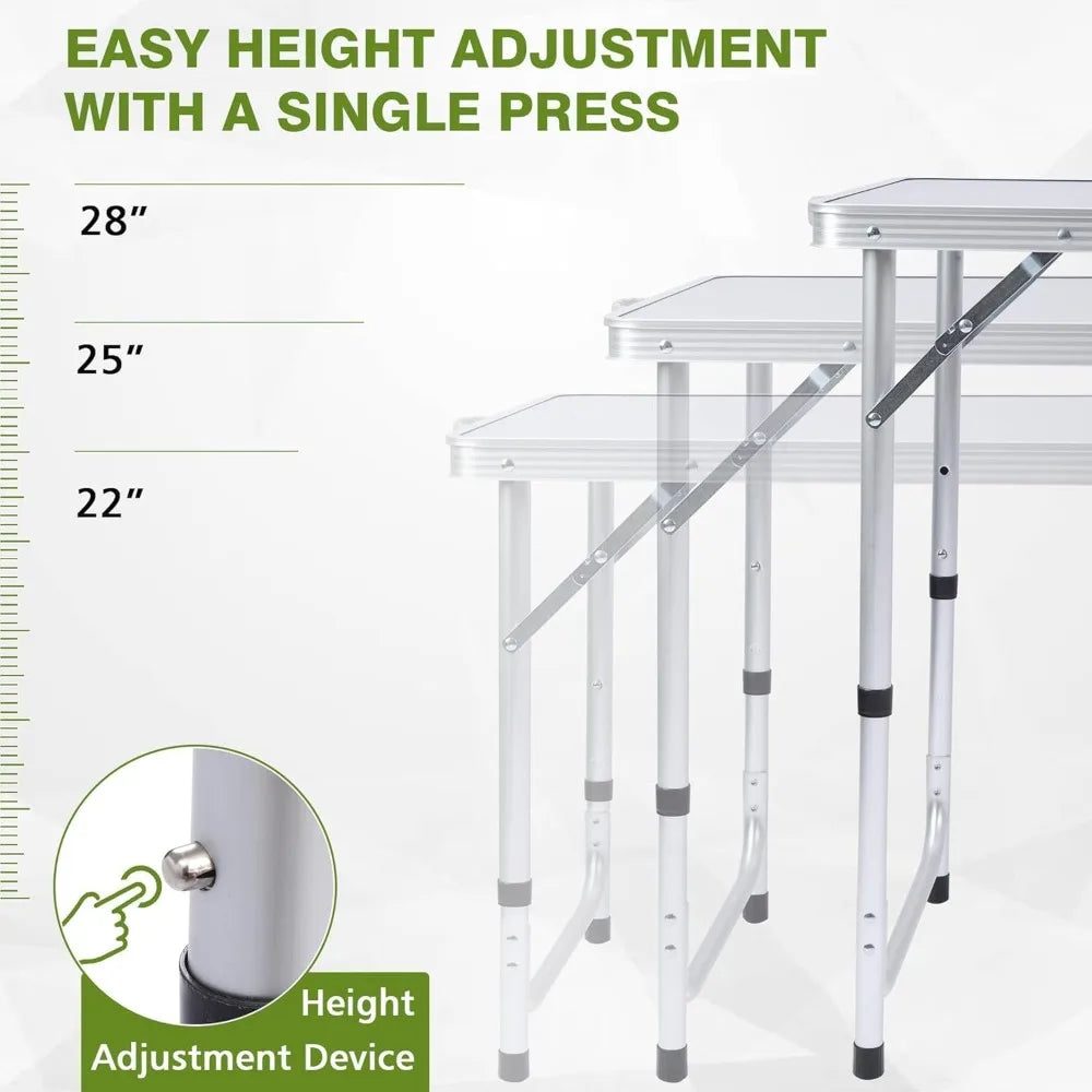 Folding Camping Table with Storage, Portable Kitchen Lightweight, 3 Heights Adjustable Camping Furniture