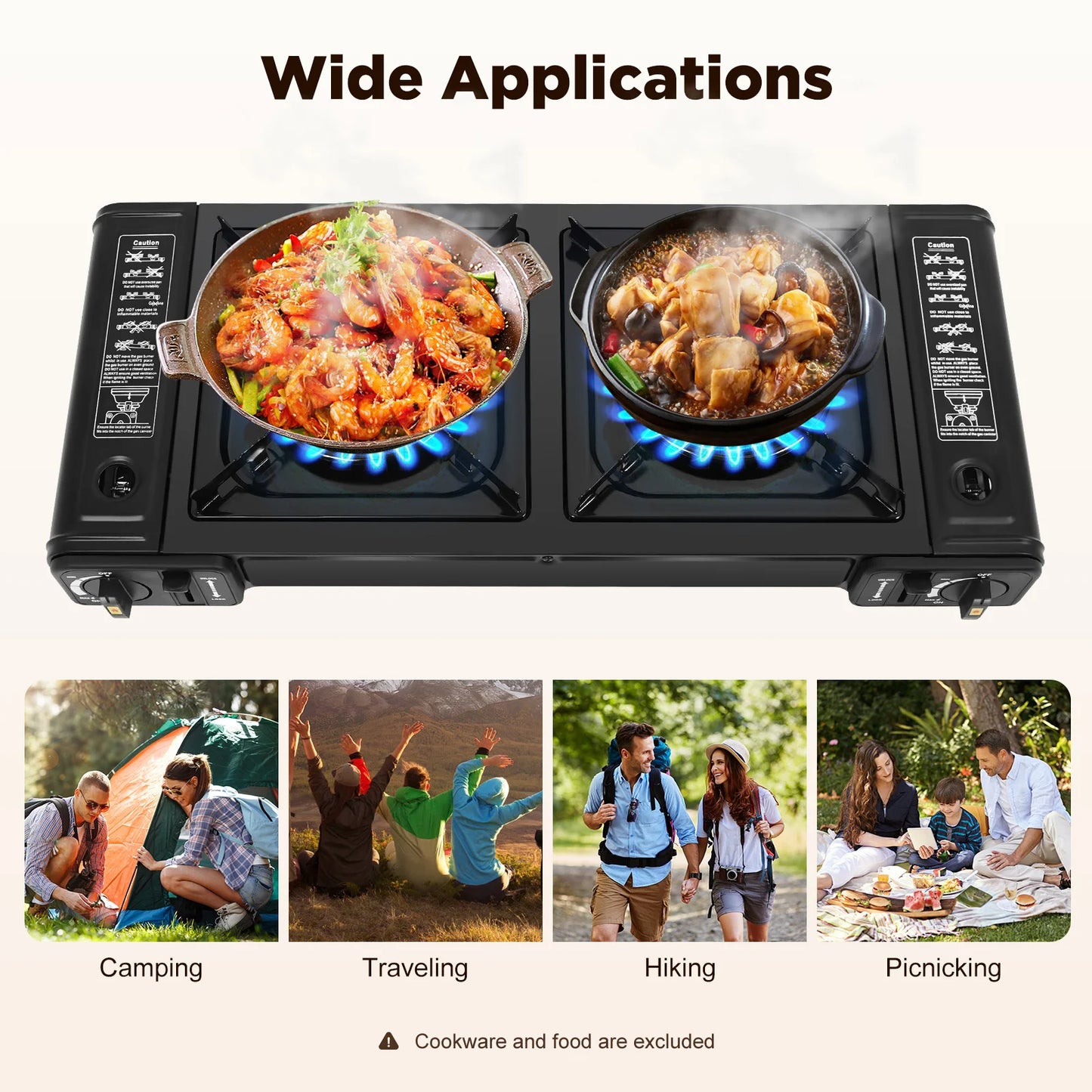 Double Head Camping Stove with Carrying Case Outdoor Travel Cooker Burner Camping Frying Pan Barbecue Cooking Stove 64*27.8*8cm